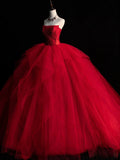 tulle beads long prom dress, burgundy tulle wedding dress HZ1024