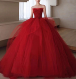 tulle beads long prom dress, burgundy tulle wedding dress HZ1024