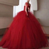 tulle beads long prom dress, burgundy tulle wedding dress HZ1024