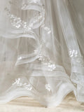 V Neck Tulle Lace Long Wedding Dress, Ivory Tulle Wedding Gown HZ1024