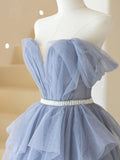 purple tulle long prom dress, purple A line evening dress HZ1024
