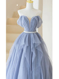 purple tulle long prom dress, purple A line evening dress HZ1024