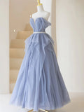 purple tulle long prom dress, purple A line evening dress HZ1024