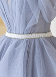 purple tulle long prom dress, purple A line evening dress HZ1024