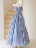 purple tulle long prom dress, purple A line evening dress HZ1024