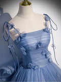 tulle long prom dress, blue tulle formal dress HZ1024