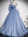 tulle long prom dress, blue tulle formal dress HZ1024