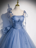 tulle long prom dress, blue tulle formal dress HZ1024