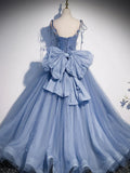 tulle long prom dress, blue tulle formal dress HZ1024