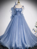 tulle long prom dress, blue tulle formal dress HZ1024