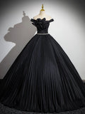 Off Shoulder Black Long Prom Dress, Black Long Evening Dress HZ1024