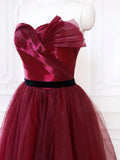 Sweetheart Neck Tulle Burgundy Long Prom Dress, Burgundy Long Formal Dress HZ1024