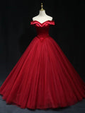 off shoulder beads long prom dress burgundy formal dress HZ1024