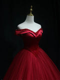 off shoulder beads long prom dress burgundy formal dress HZ1024