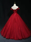 off shoulder beads long prom dress burgundy formal dress HZ1024