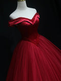 off shoulder beads long prom dress burgundy formal dress HZ1024