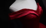 off shoulder beads long prom dress burgundy formal dress HZ1024