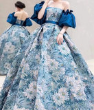 A line satin long prom dress blue long evening dress HZ1024