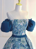A line satin long prom dress blue long evening dress HZ1024