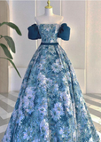 A line satin long prom dress blue long evening dress HZ1024