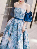 A line satin long prom dress blue long evening dress HZ1024