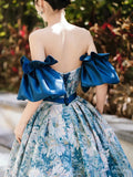 A line satin long prom dress blue long evening dress HZ1024