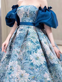 A line satin long prom dress blue long evening dress HZ1024