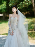 Off-white Sweetheart Neckline Tulle lace dress, Off-white formal dress HZ1024