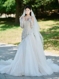 Off-white Sweetheart Neckline Tulle lace dress, Off-white formal dress HZ1024