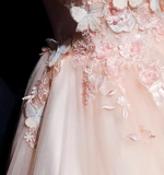 round neck tulle lace long prom dress, pink sweet 16 dress HZ1024