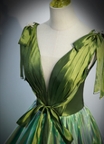 v neck green long prom dress, green formal graduation dress HZ1024