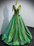v neck green long prom dress, green formal graduation dress HZ1024