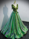 v neck green long prom dress, green formal graduation dress HZ1024