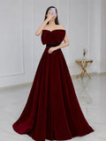A line burgundy long prom dress, velvet bridesmaid dresses HZ1024