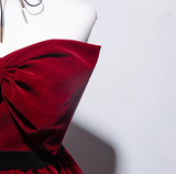 A line burgundy long prom dress, velvet bridesmaid dresses HZ1024