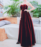 A line burgundy long prom dress, velvet bridesmaid dresses HZ1024