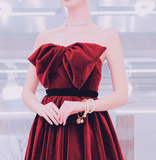A line burgundy long prom dress, velvet bridesmaid dresses HZ1024