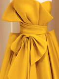 satin long prom dress, yellow evening dress HZ1024