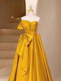 satin long prom dress, yellow evening dress HZ1024
