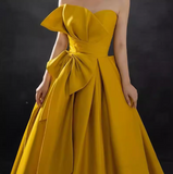 satin long prom dress, yellow evening dress HZ1024