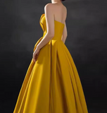 satin long prom dress, yellow evening dress HZ1024