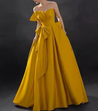 satin long prom dress, yellow evening dress HZ1024