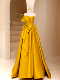 satin long prom dress, yellow evening dress HZ1024
