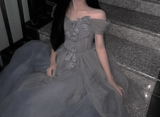 sweetheart neck tulle long prom dress, gray evening dress HZ1024