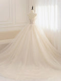 tulle sequin beads long prom dress, champagne evening dress HZ1024