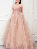 pink sweetheart neck tulle long prom dress, pink tulle formal dress HZ1024