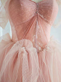 pink sweetheart neck tulle long prom dress, pink tulle formal dress HZ1024