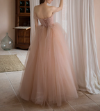 pink sweetheart neck tulle long prom dress, pink tulle formal dress HZ1024