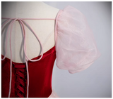 pink A line velvet tulle long prom dress, pink evening dress HZ1024