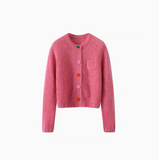 Colorful Button Crewneck Knit Cardigan HZ1024